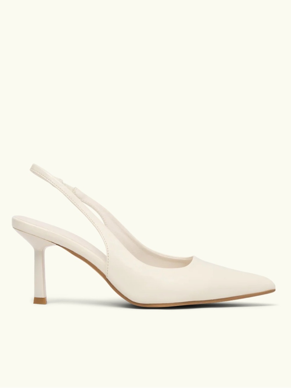 Meshki Cream Slingback Pointed-Toe Mid Heels
